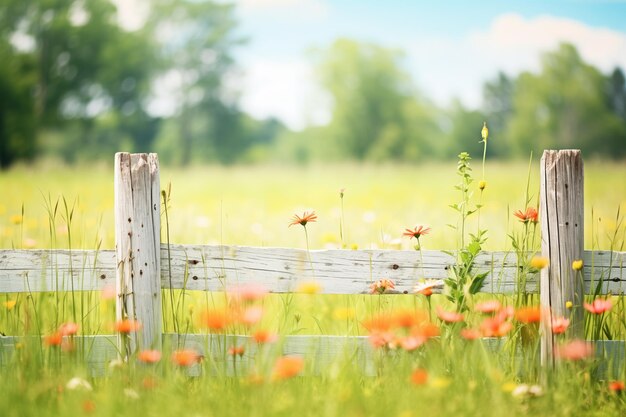 Wooden fence surrounding a meadow