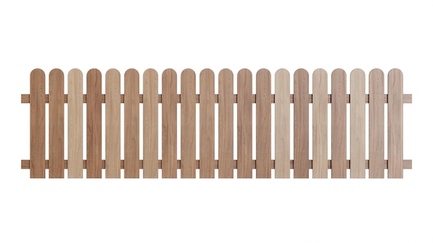 Wooden fence on a white background 3D rendering