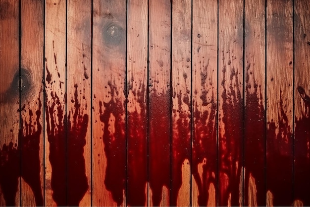 Photo a wooden fence with blood dripping down the side.