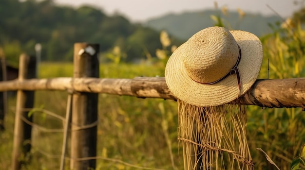 A wooden fence with a hat on it