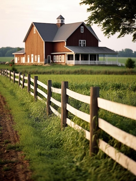 Photo a wooden fence with a house on the side and a house in the background