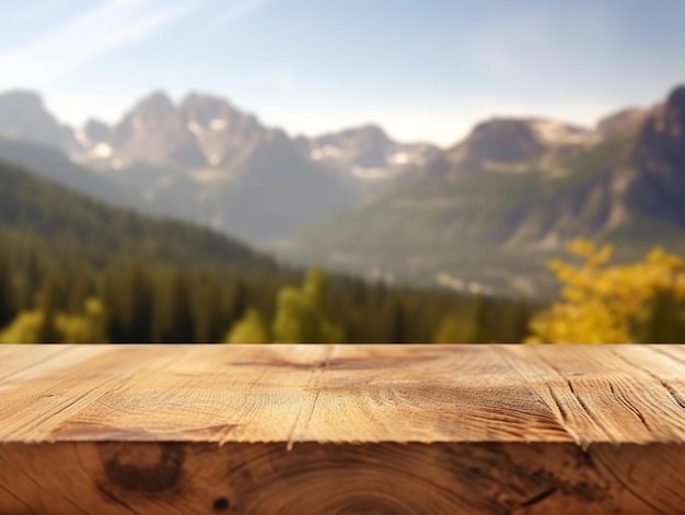 a wooden fence with a mountain in the background.