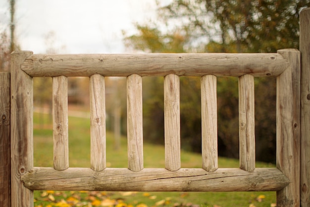 Wooden fence with natural leaves