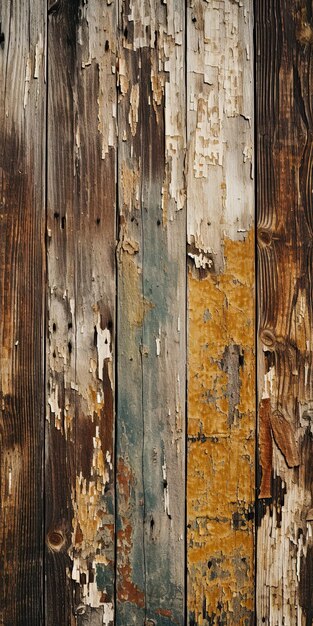 A wooden fence with peeling paint on it