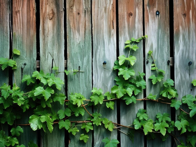 Photo a wooden fence with a plant growing on it