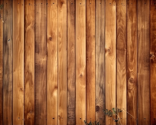 A wooden fence with a plant growing out of it