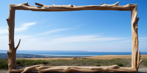 空と海を背景にした木の柵