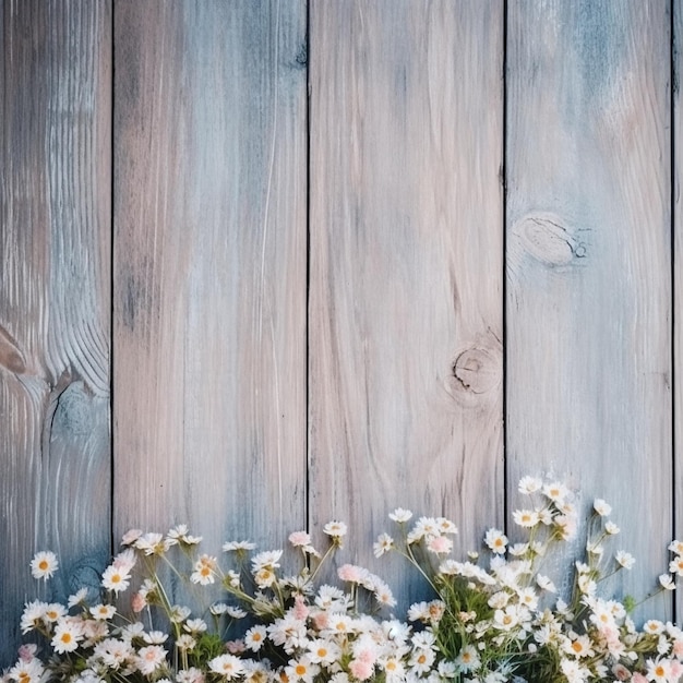 A wooden fence with white and pink flowers