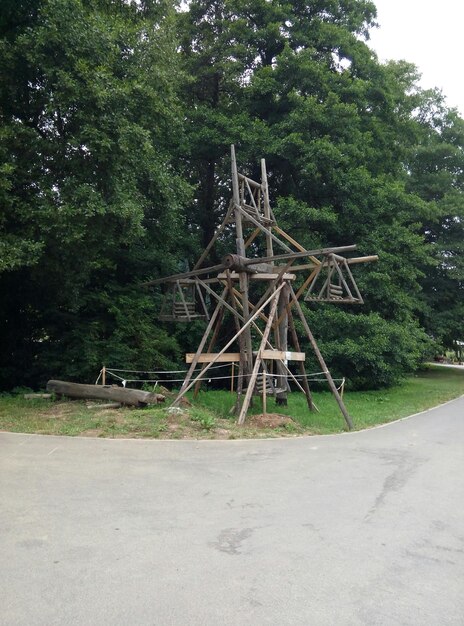 Foto ruota panoramica in legno contro gli alberi