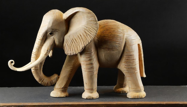 Photo a wooden figure of an elephant on the black background