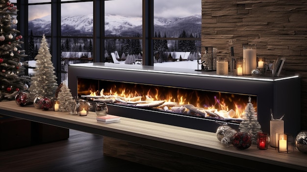 wooden fireplace HD 8K wallpaper Stock Photographic