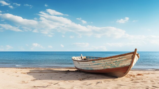 Photo wooden fishing boat on the beach copy