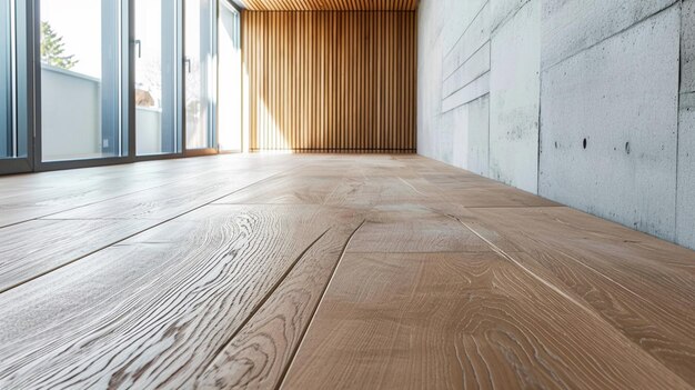 wooden floor against the background of a white wall Generative Ai
