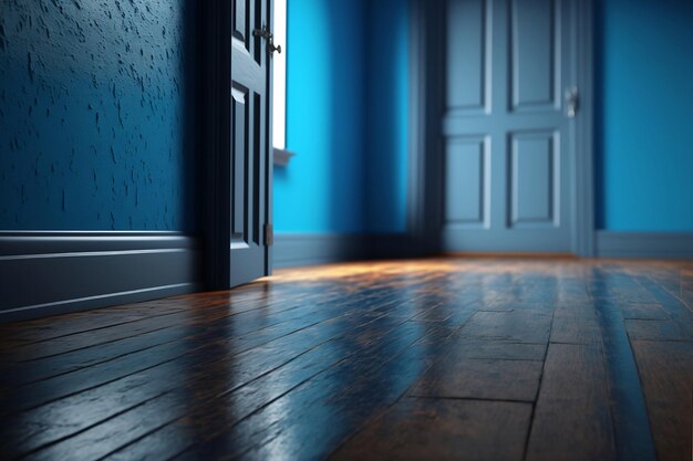 Wooden floor in blue old room