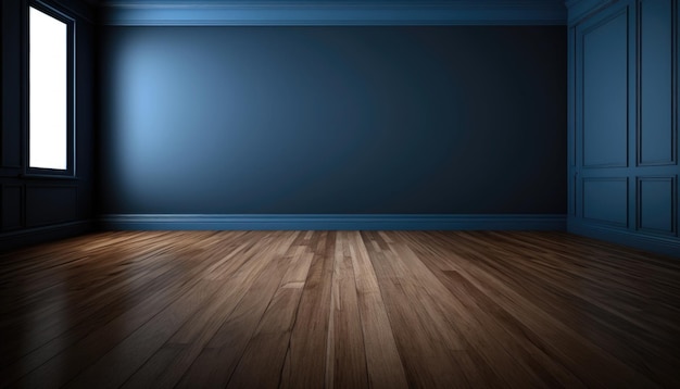 Wooden floor and dark blue wall empty room