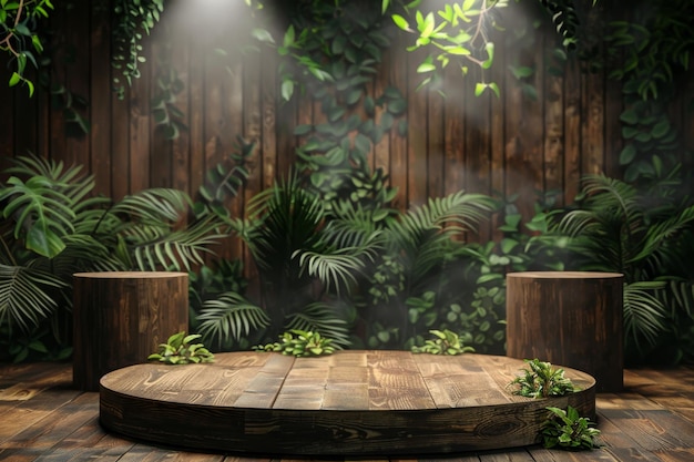 Деревянная сцена, окруженная зеленью