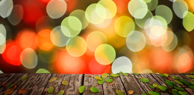 Wooden floor with Abstract light bokeh Chistmas background