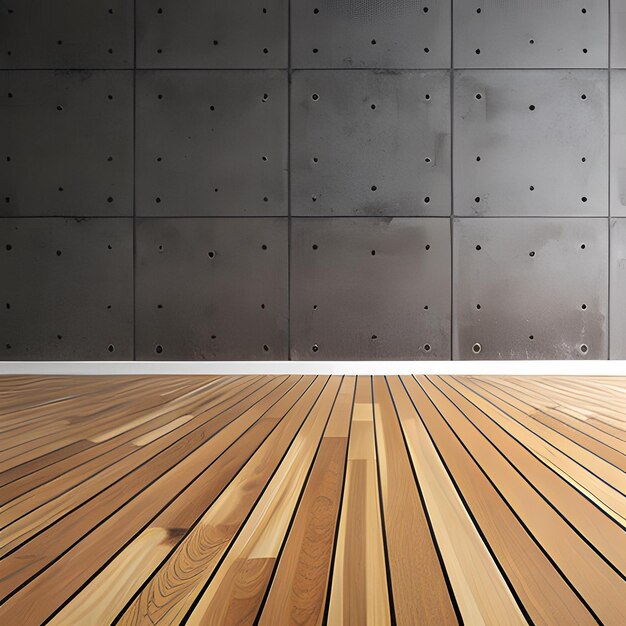 灰色の背景を持つ黒い壁を持つ木製の床。