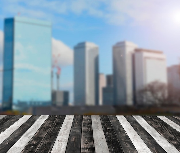 Photo wooden floor with blur building background