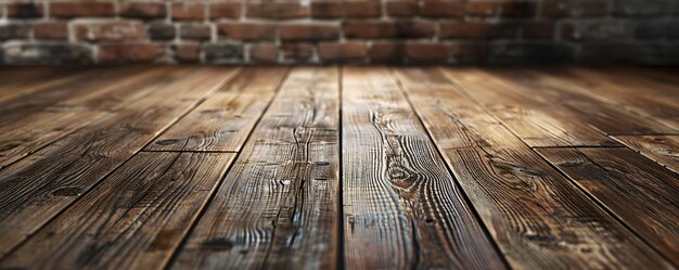 Photo a wooden floor with a brick wall and a brick wall with a brick background