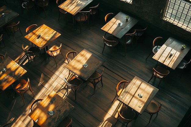 Wooden Floor with Dining Tables and Bar