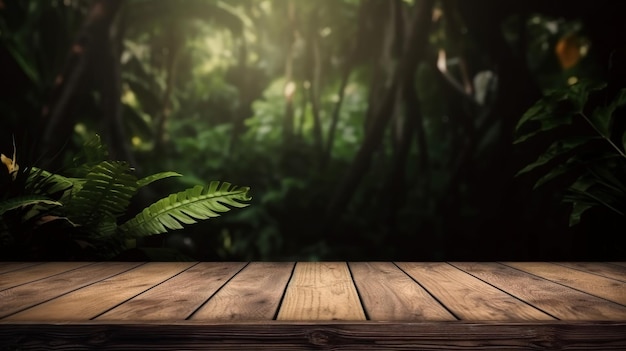 A wooden floor with a jungle background generative AI