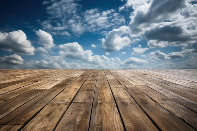 A wooden floor with a sky background generative AI