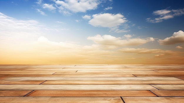 Wooden floor with a sky background