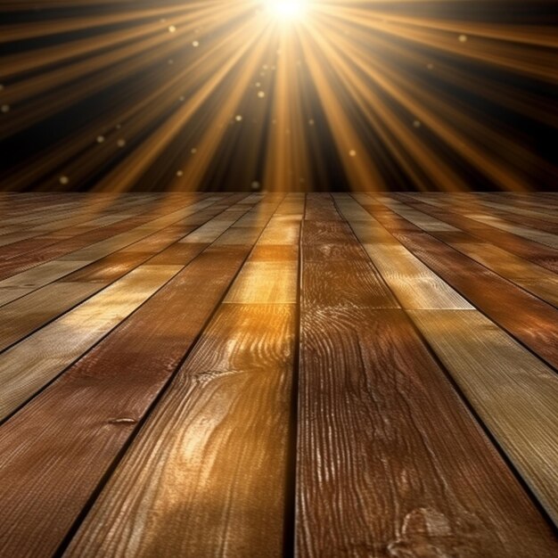 Photo wooden floor with the sun shining through the clouds