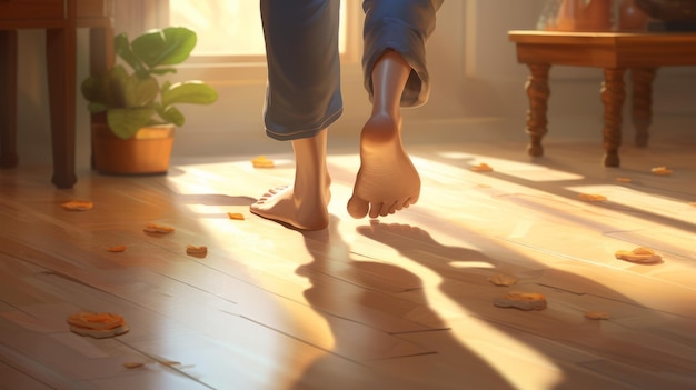Wooden floor with woman feet on it in cartoon style Beautiful illustration picture Generative AI