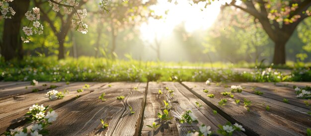 Photo wooden flooring and the scenery of spring