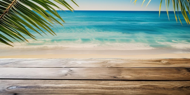 Photo wooden floors sea backdrop wooden table bright holiday concept vacation concept beautiful natural landscape realistic tropical illustration construction decoration concept retro style