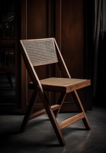 A wooden folding chair with the word'chair'on the bottom.