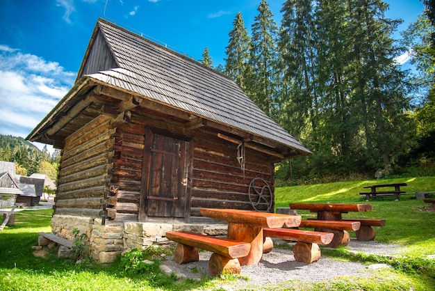 Wooden folk museum in Zuberec village, Slovakia. Skanzen of Orava Village.
