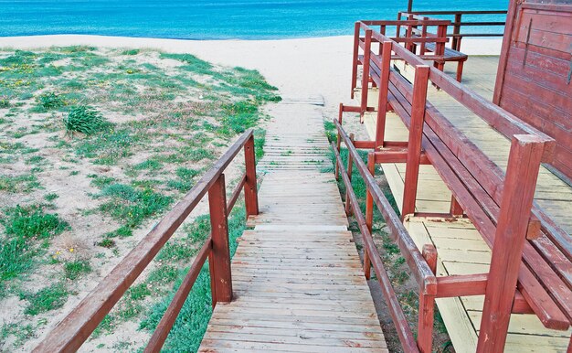 Wooden foot path to the beach