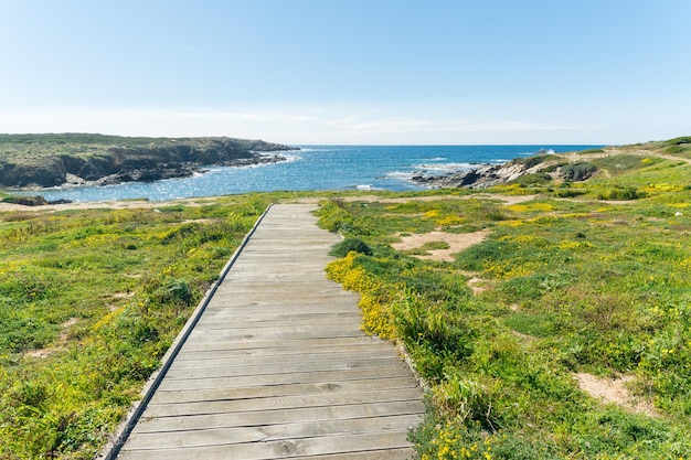 Wooden footbridge to the coast