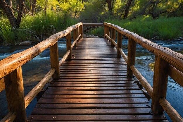 Photo wooden footbridge over oak creek