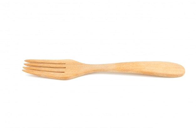 Wooden fork isolated on white background 