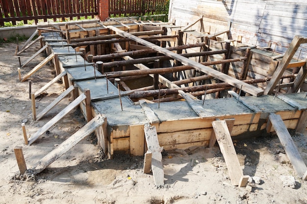 Wooden formwork concrete foundation