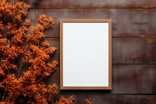 Photo wooden frame empty space wooden frame wall in autumn by generative ai