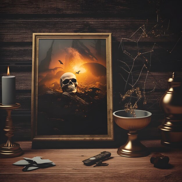 Photo wooden frame mockup for halloween decorations