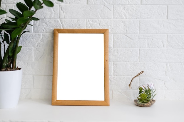 wooden frame for painting or picture on white background with clipping path