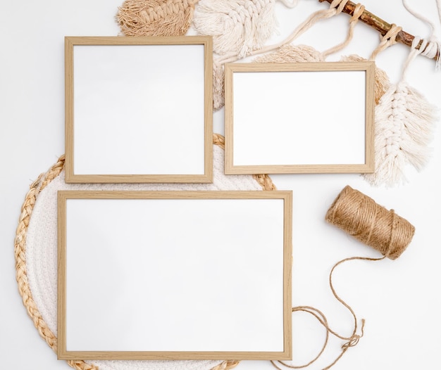 Photo wooden frame for photos mockup