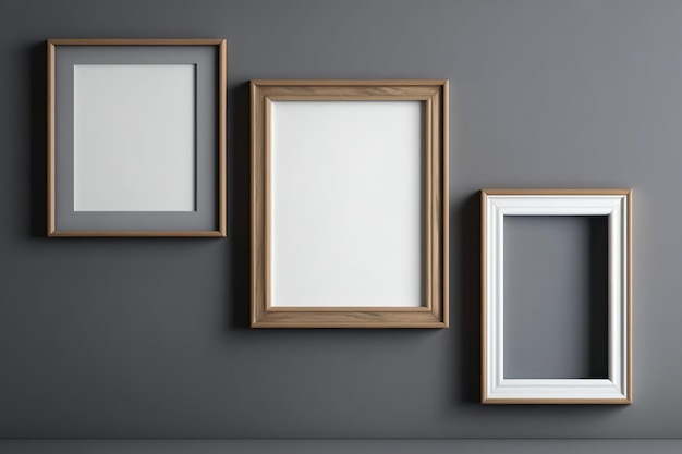 Wooden frame set against a gray wall