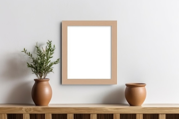 Wooden frame on a shelf with plants