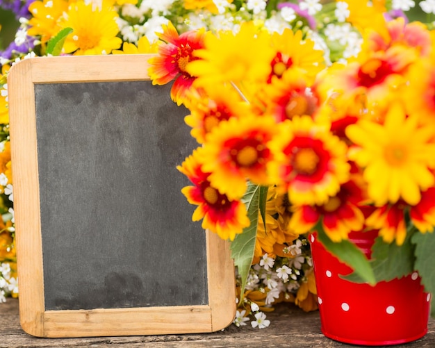 Wooden frame and spring flowers