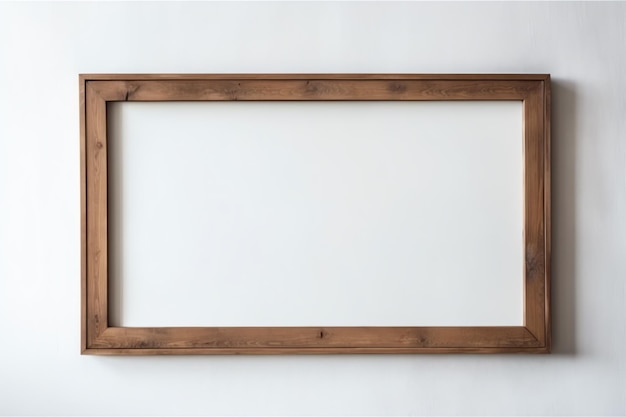 A wooden frame on a white wall