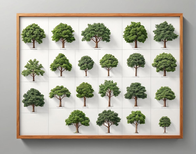 Photo a wooden frame with a collection of trees