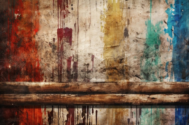 Wooden frame with colorful paint splatters Generative AI