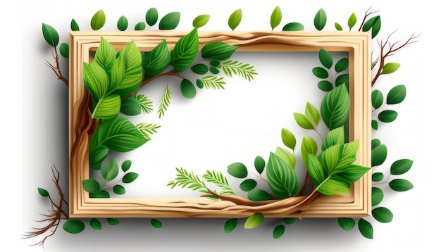 wooden frame with green branches